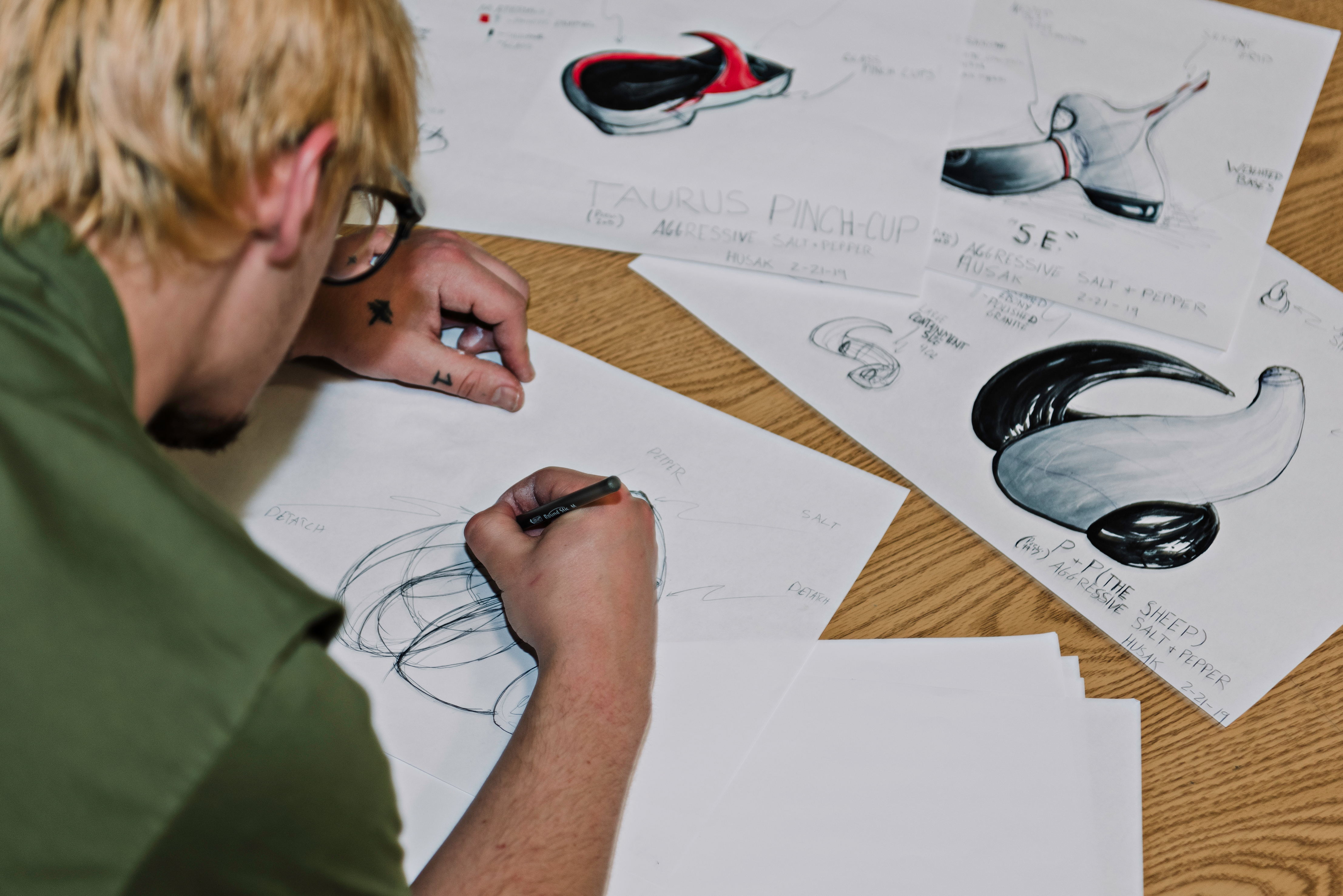 Jacob sketching industrial design concepts